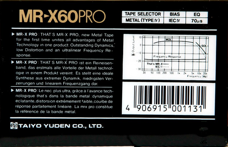 Compact Cassette Thats MR-X Pro 60 Type IV Metal 1987 Europe