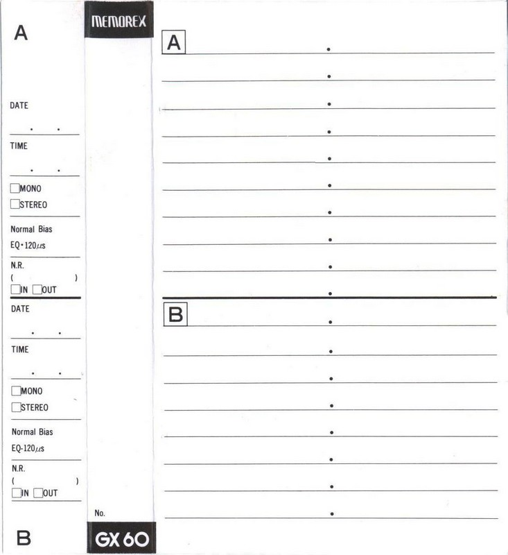 Compact Cassette Memorex GX 60 Type I Normal 1980 Japan
