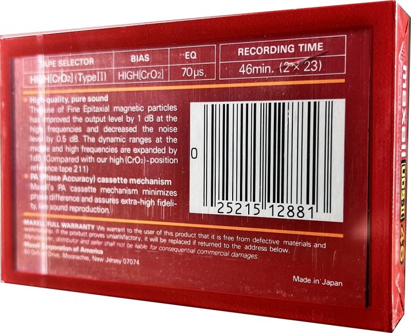 Compact Cassette Maxell UDS 46 "UDS-II" Type II Chrome 1985 USA