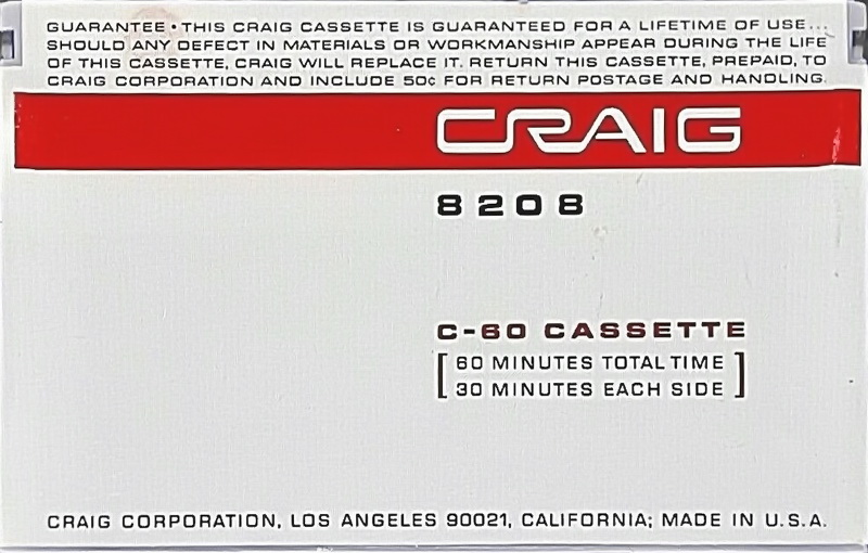 Compact Cassette Craig 60 "8208" Type I Normal USA
