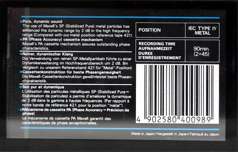 Compact Cassette Maxell MX 90 Type IV Metal 1985 Europe