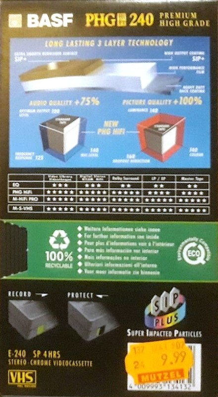 VHS, Video Home System BASF PHG 240 "PHG HiFi" Type II Chrome 1996 Europe