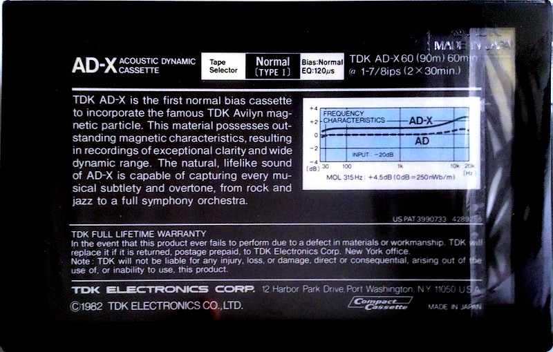 Compact Cassette TDK AD-X 60 Type I Normal 1982 USA