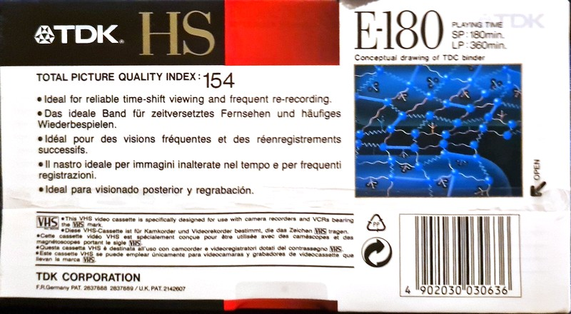 VHS, Video Home System TDK HS 180 Type II Chrome 1991 Europe