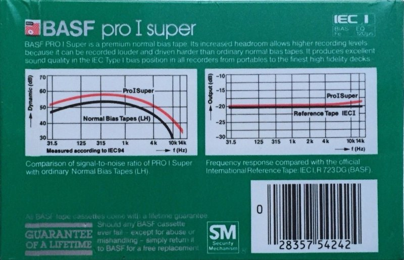Compact Cassette BASF Pro I Super 60 Type I Normal 1982 USA