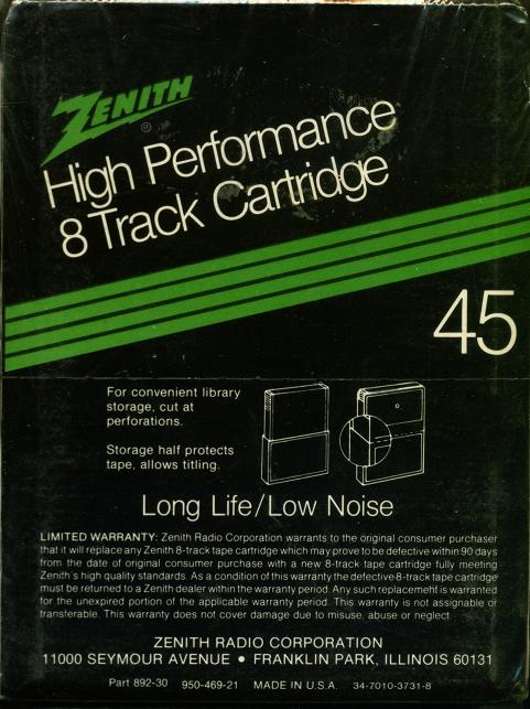TRACK-8 Zenith 45 Type I Normal 1974 USA
