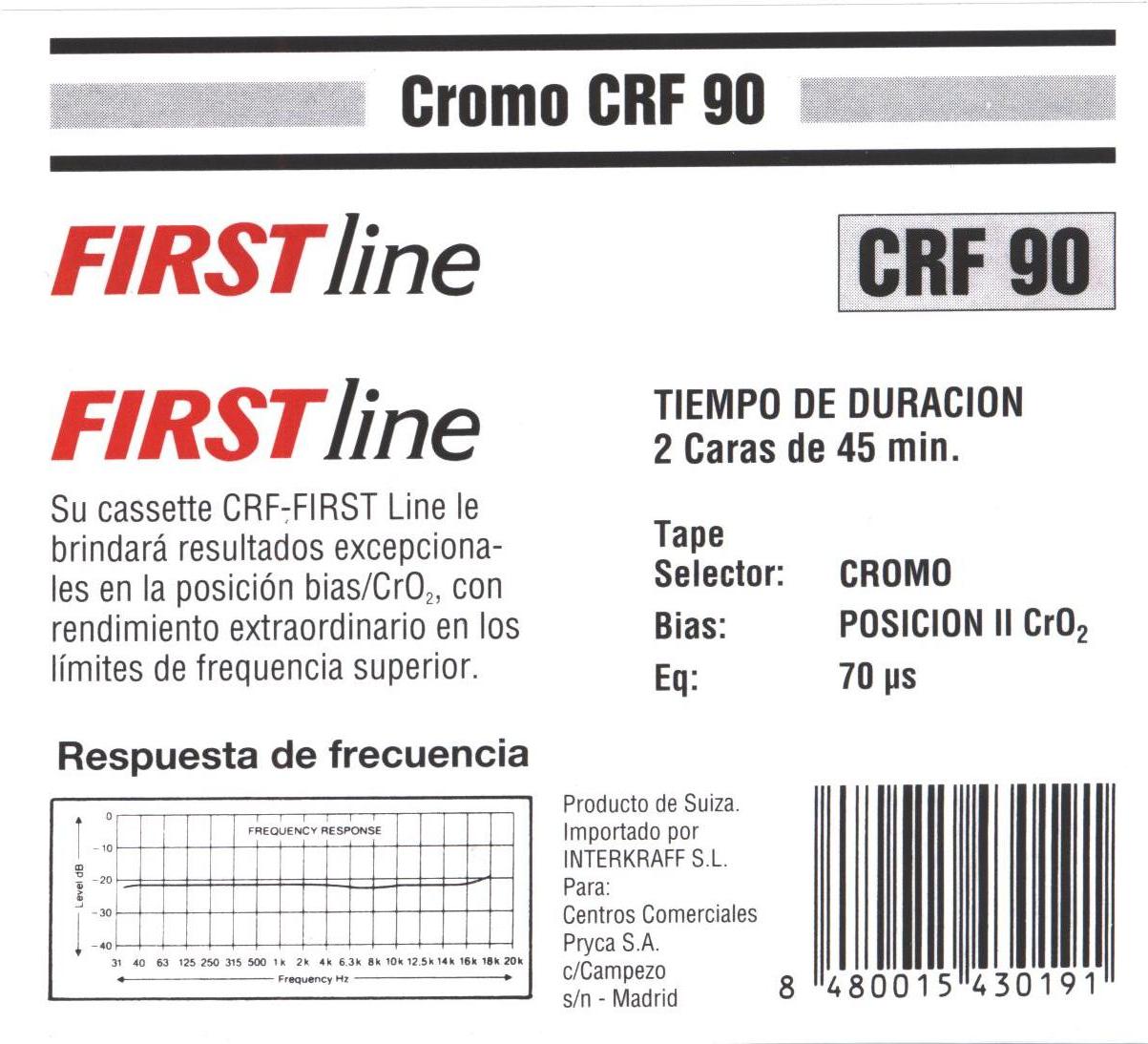 Compact Cassette First Line 90 "CRF CX-II" Type II Chrome 1993 Spain
