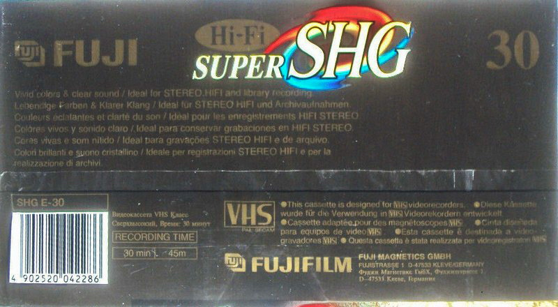 VHS, Video Home System Fuji SHG 30 "SHG E-30" Type I Normal Worldwide