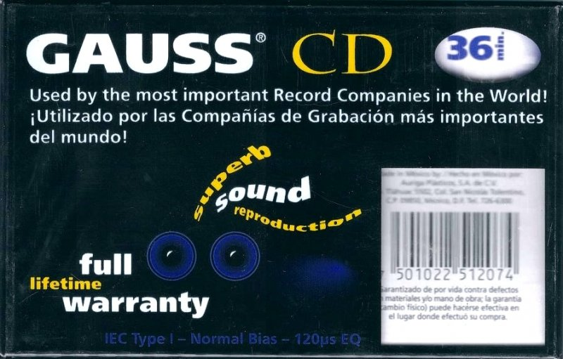 Compact Cassette Gauss CD 36 Type I Normal 1997 Latin America