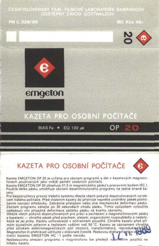 Compact Cassette Emgeton Op 20 Type I Normal 1989 Czechoslovakia