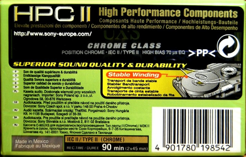 Compact Cassette Sony UX-S 90 Type II Chrome 2004 Worldwide