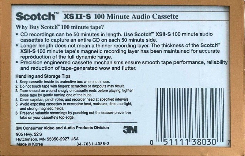 Compact Cassette Scotch XS II-S 100 Type II Chrome 1990 USA