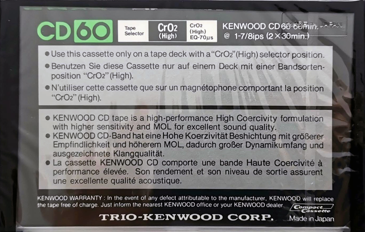 Compact Cassette Kenwood CD 60 Type II Chrome 1982 Worldwide
