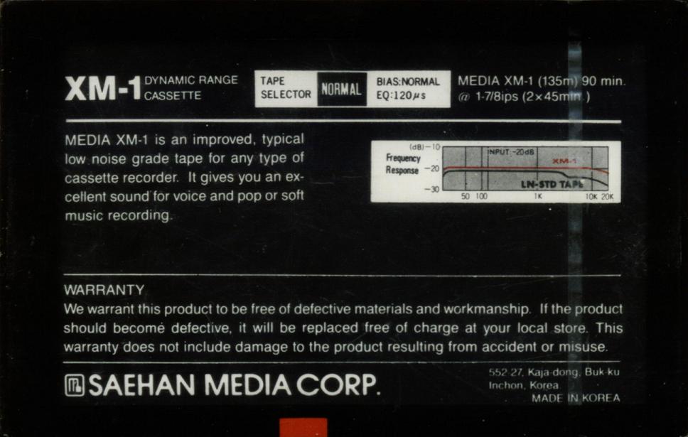 Compact Cassette Media XM-1 90 Type I Normal 1987 South Korea