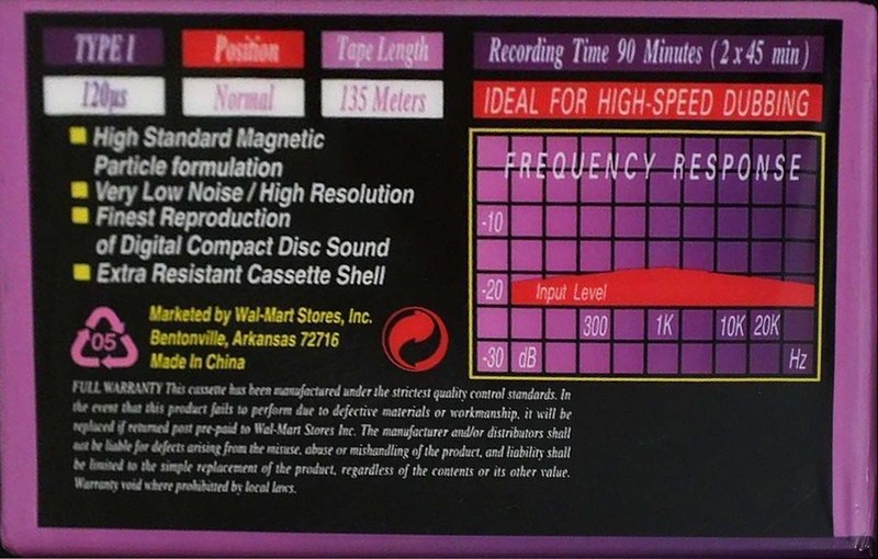 Compact Cassette Walmart Magnetics 90 Type I Normal USA