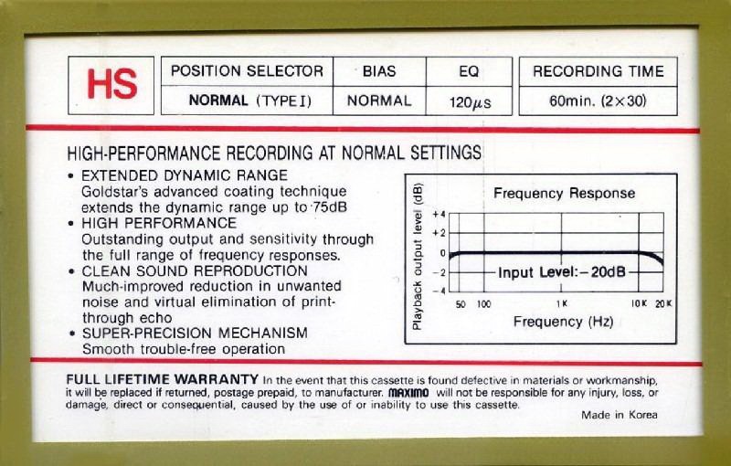 Compact Cassette Maximo 60 Type I Normal 1991 Worldwide