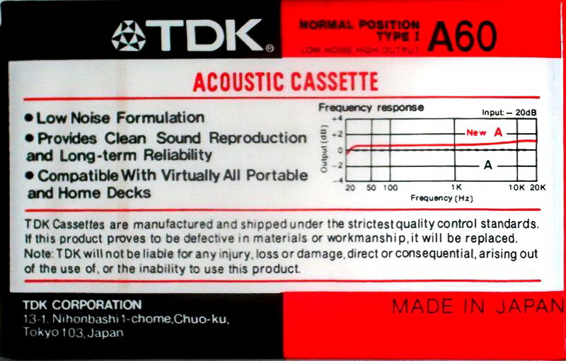 Compact Cassette TDK A 60 Type I Normal 1988 Europe