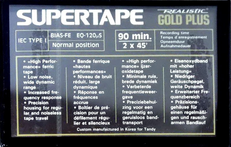 Compact Cassette Realistic Gold Plus 90 Type I Normal 1992 South Korea
