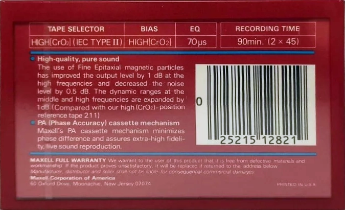 Compact Cassette Maxell UDS 90 "UDS-II" Type II Chrome 1985 USA