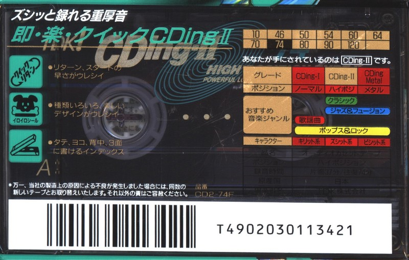 Compact Cassette TDK CDing 2 74 "CD2-74F" Type II Chrome 1994 Japan