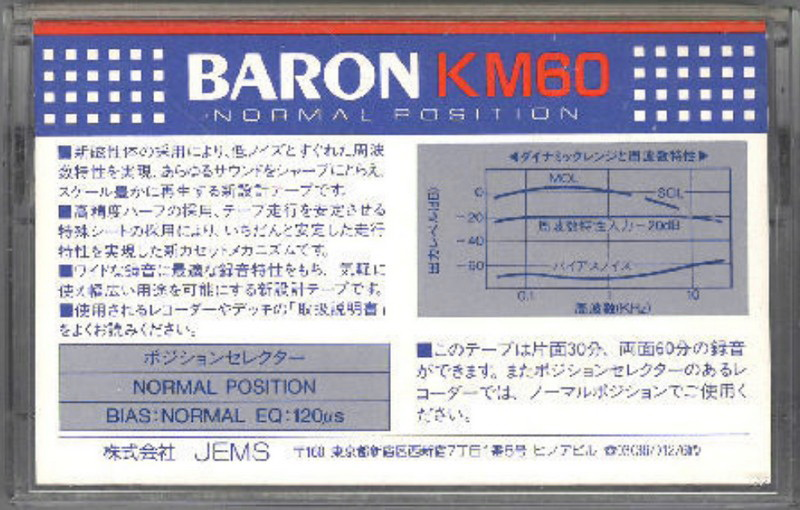 Compact Cassette Baron KM 60 "KM" Type I Normal 1986 Japan