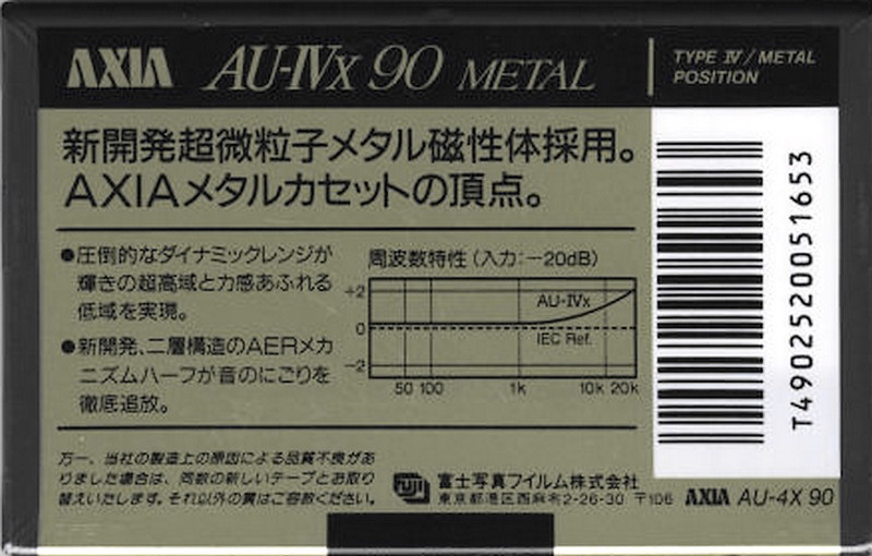 Compact Cassette AXIA AU-IVx 90 Type IV Metal 1991 Japan