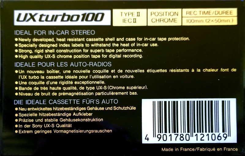 Compact Cassette Sony UX turbo 100 Type II Chrome 1990 Europe