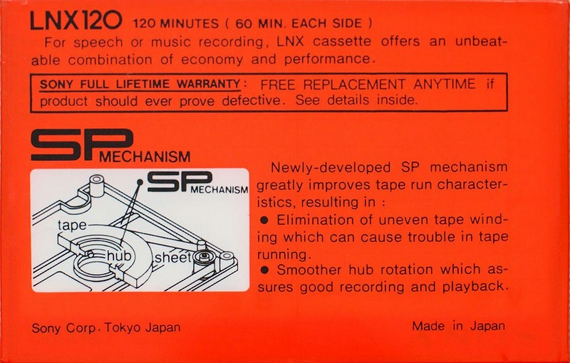 Compact Cassette Sony LNX 120 Type I Normal 1982 USA
