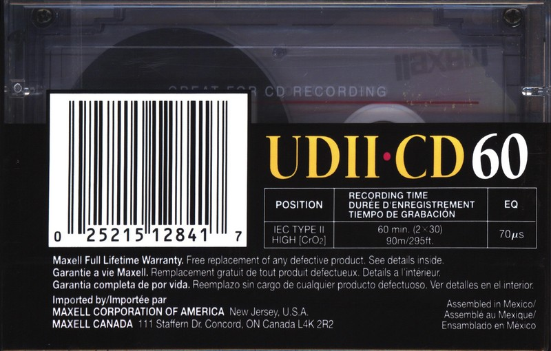 Compact Cassette Maxell UDII-CD 60 Type II Chrome 1996 North America