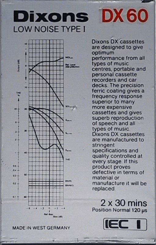 Compact Cassette Dixons DX 60 Type I Normal 1982 UK