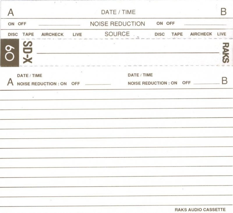 Compact Cassette RAKS SD-X 60 Type II Chrome 1990 Europe