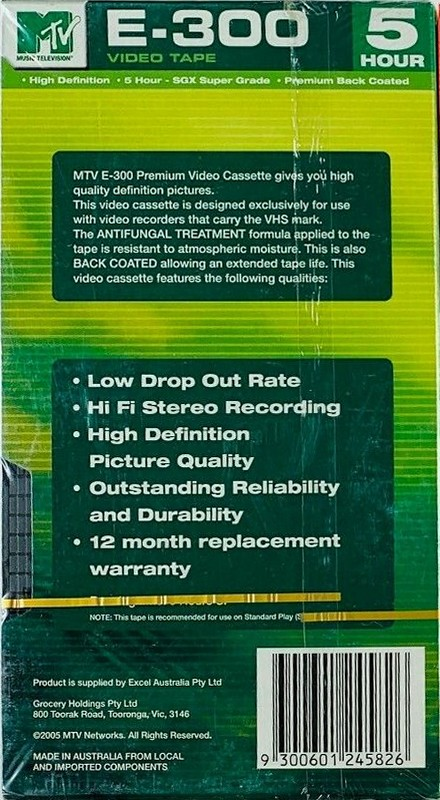 VHS, Video Home System MTV 300 Type I Normal 2005 Australia