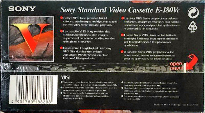 VHS, Video Home System Sony V 180 "E-180VE" Type I Normal 1996 Europe