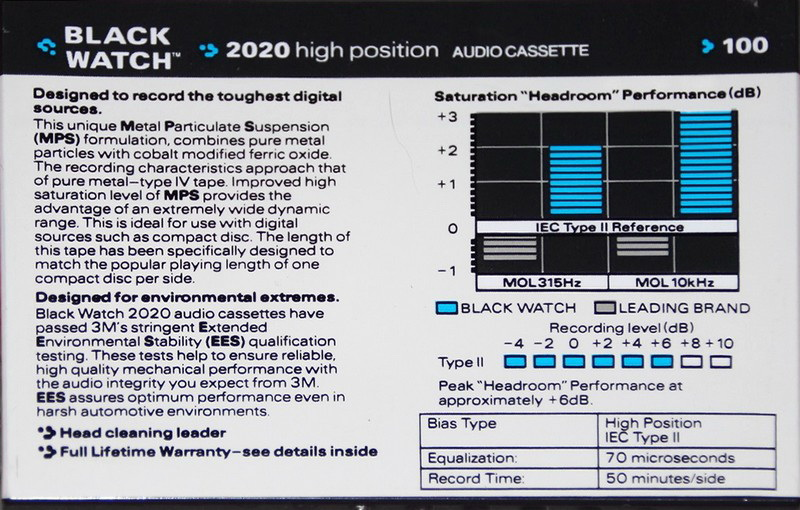 Compact Cassette 3M 2020 100 "2020" Type II Chrome 1989 USA