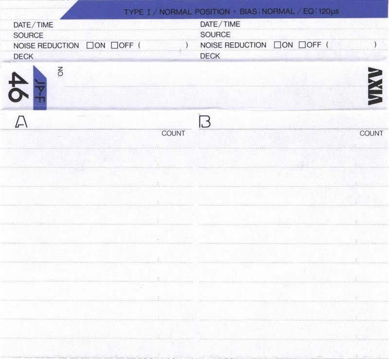 Compact Cassette AXIA JP-F 46 "JP-F B 46" Type I Normal 1988 Japan