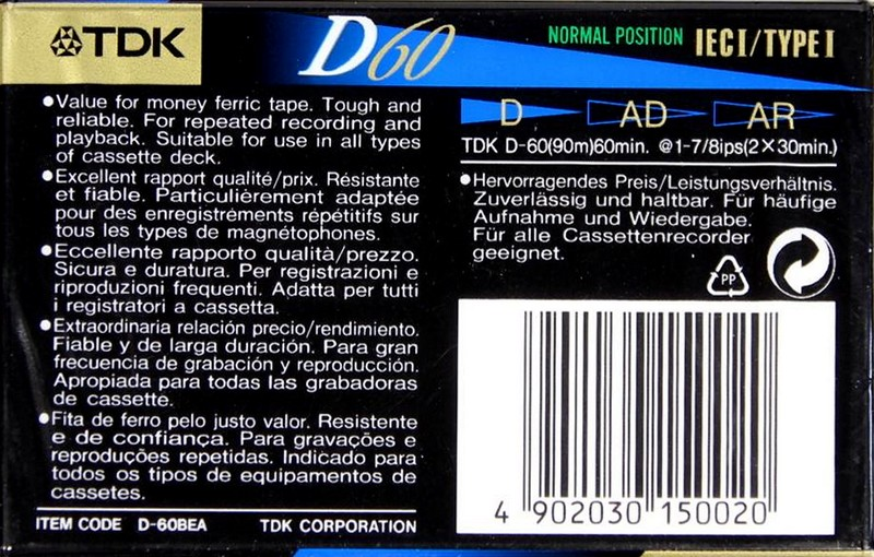 Compact Cassette TDK D 60 "D-60BEA Limited Edition Blue" Type I Normal 1995 Europe