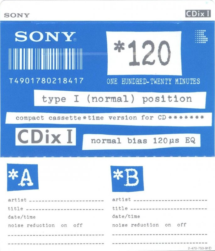 Compact Cassette Sony CDix I 120 "C-120CDX1a" Type I Normal 1992 Japan