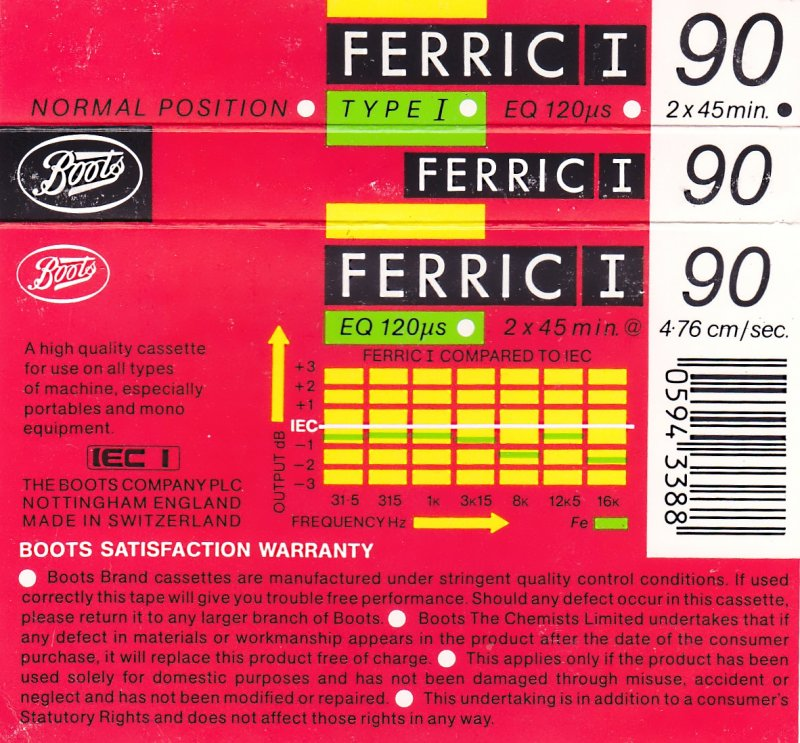 Compact Cassette Boots / Boots Audio Ferric I 90 Type I Normal 1986 UK