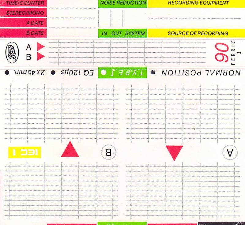 Compact Cassette Boots / Boots Audio Ferric I 90 Type I Normal 1986 UK