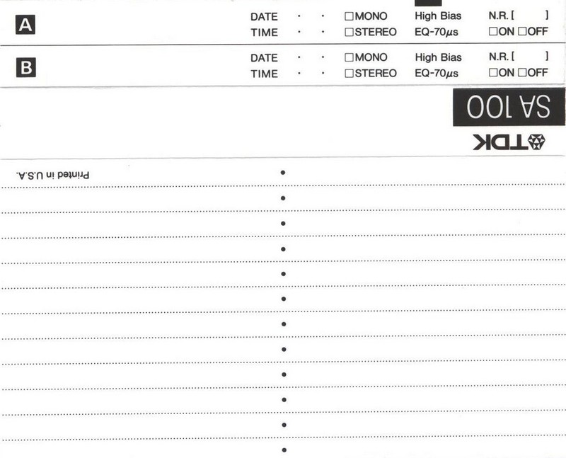 Compact Cassette TDK SA 100 Type II Chrome 1988 North America