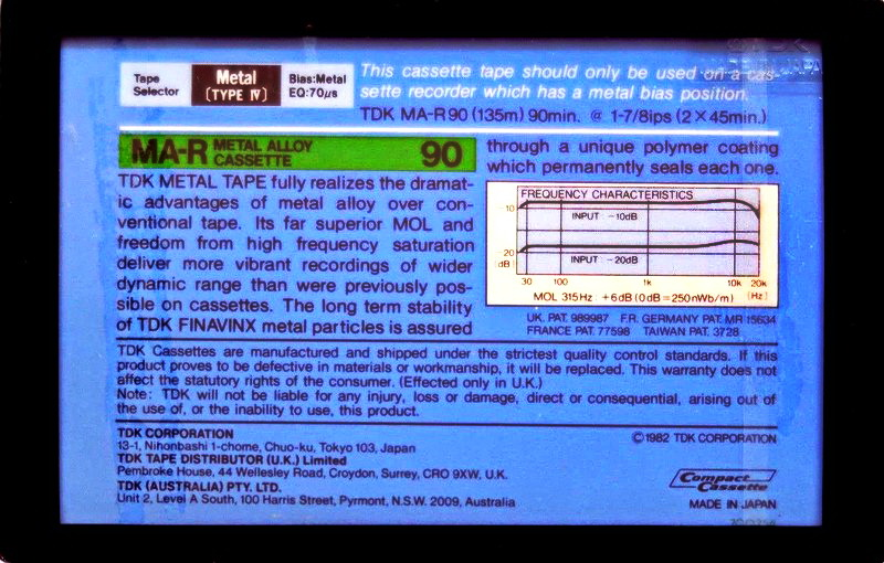 Compact Cassette TDK MA-R 90 Type IV Metal 1982 Australia, Europe