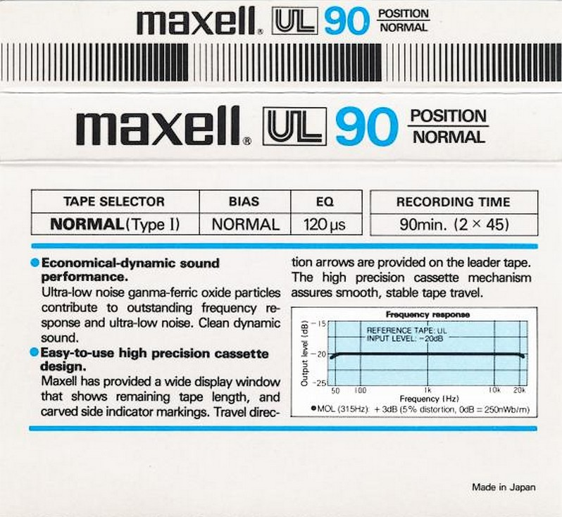 Compact Cassette Maxell UL 90 Type I Normal 1985 UK