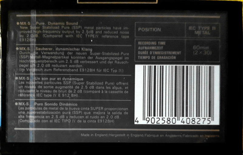 Compact Cassette Maxell MX-S 60 Type IV Metal 1990 Europe