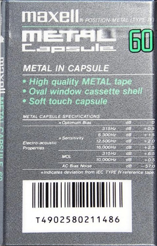 Compact Cassette Maxell Capsule Metal 60 Type IV Metal 1990 Europe