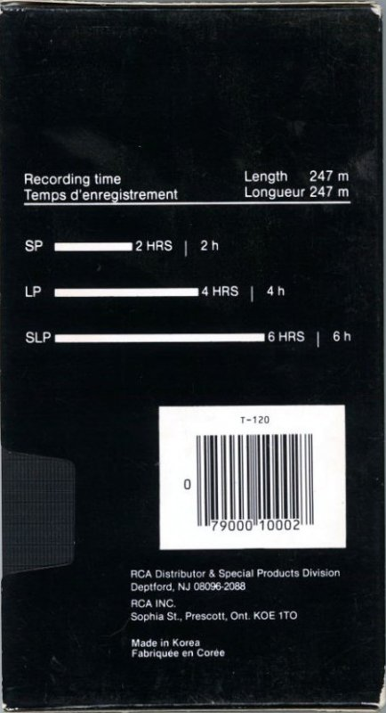 VHS, Video Home System RCA 120 Type I Normal 1984 USA