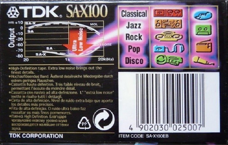 Compact Cassette TDK SA-X 100 "SA-X100EB" Type II Chrome 1997 Worldwide