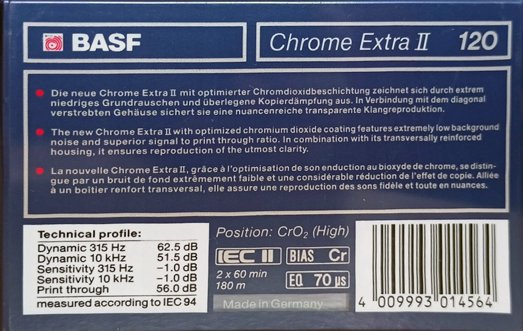 Compact Cassette BASF Chrome Extra II 120 Type II Chrome 1990 Europe