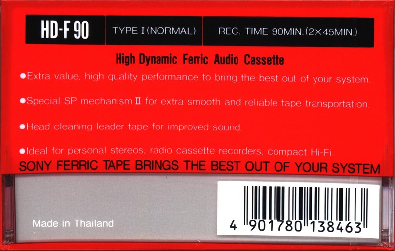 Compact Cassette Sony HD-F 90 "HD-F TP 90" Type I Normal 1990 Europe