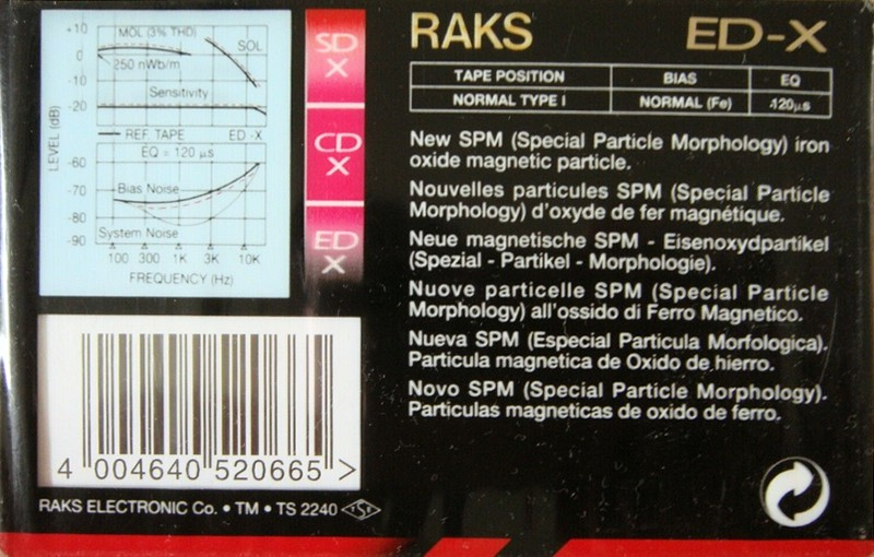 Compact Cassette RAKS ED-X 90 Type I Normal 1993 Europe