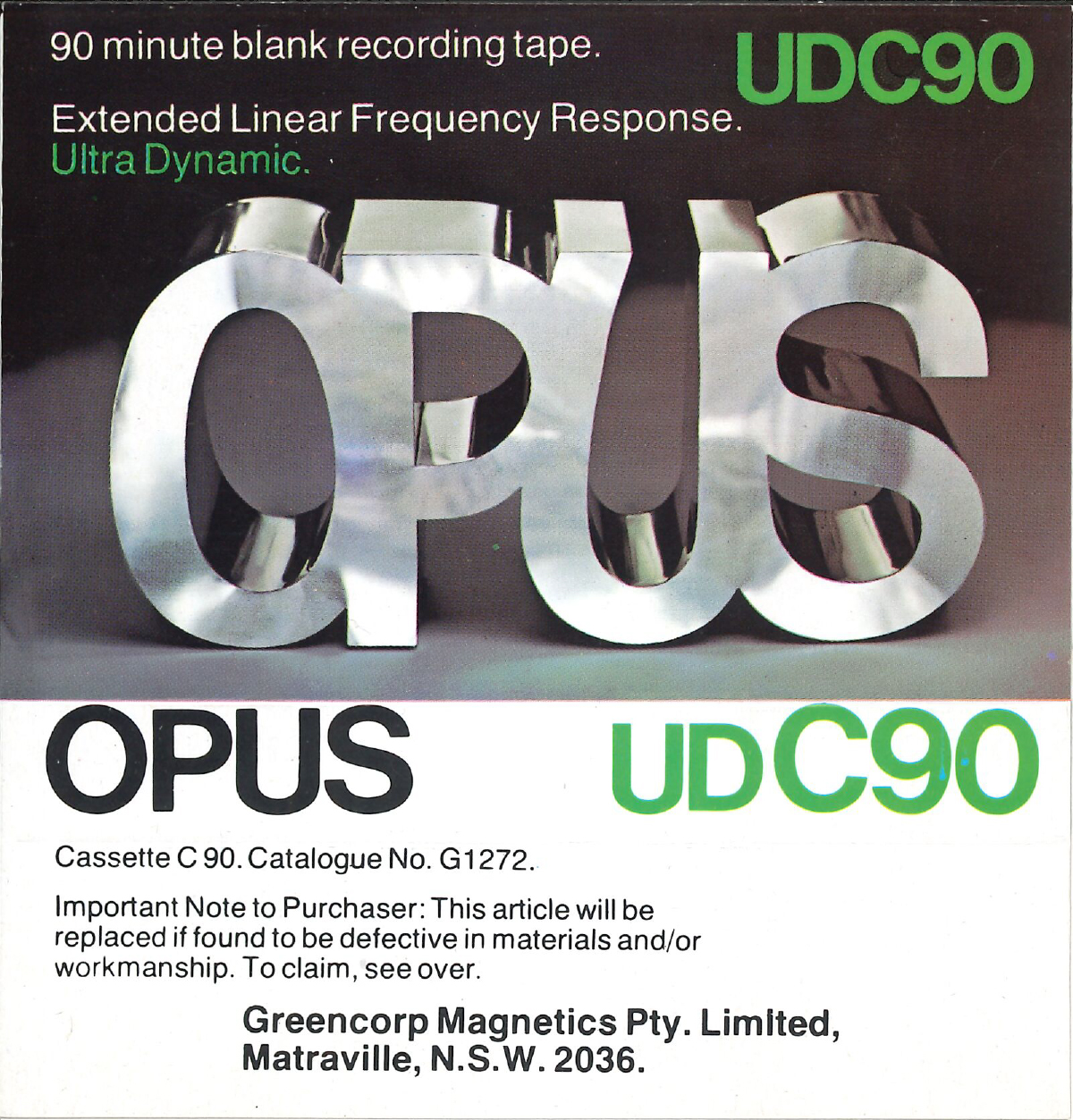 Compact Cassette Opus UD 90 Type I Normal 1972 Australia